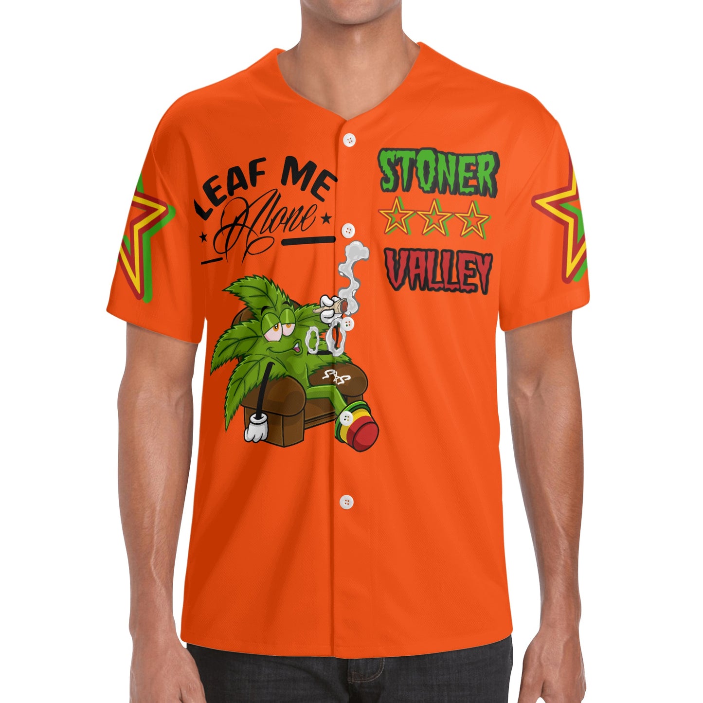 Leaf Me Alone 1.0 4/20 Stoner Valley Edition Mens Dark Orange Short Sleeve Baseball Jersey