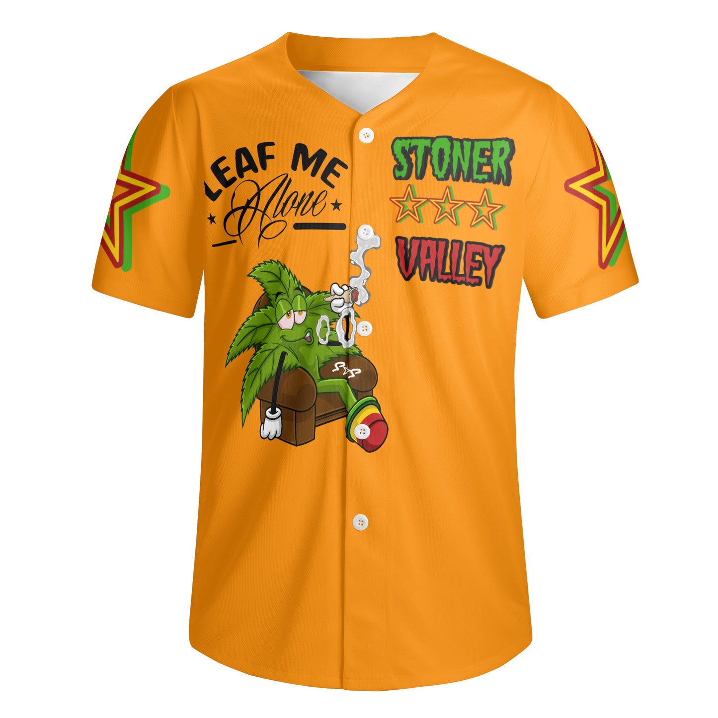 Leaf Me Alone 1.0 4/20 Stoner Valley Edition Mens Orange Short Sleeve Baseball Jersey