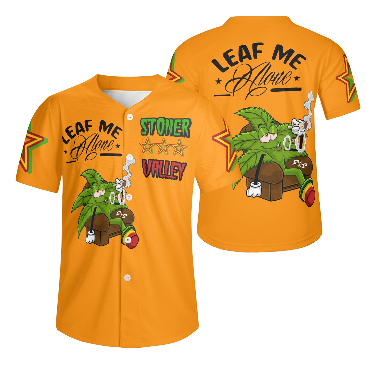 Leaf Me Alone 1.0 4/20 Stoner Valley Edition Mens Orange Short Sleeve Baseball Jersey