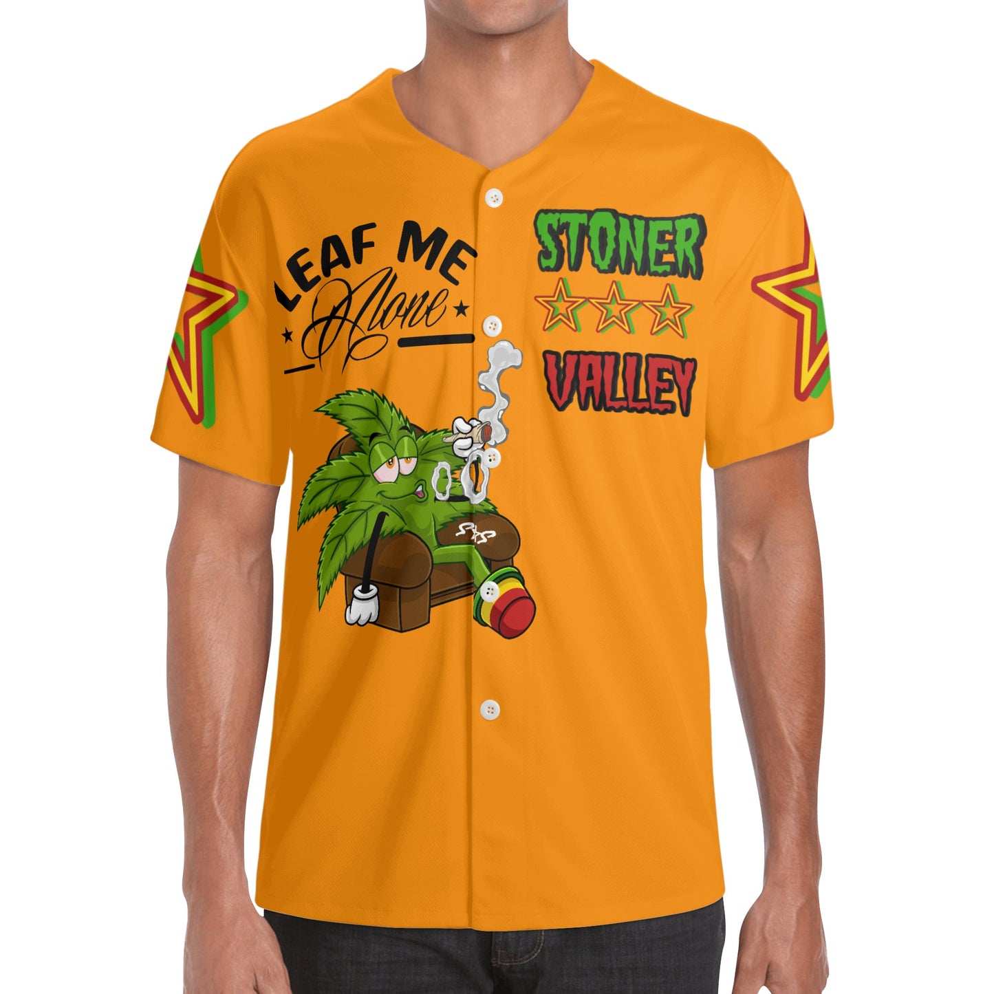 Leaf Me Alone 1.0 4/20 Stoner Valley Edition Mens Orange Short Sleeve Baseball Jersey