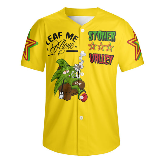 Leaf Me Alone 1.0 4/20 Stoner Valley Edition Mens Gold Short Sleeve Baseball Jersey