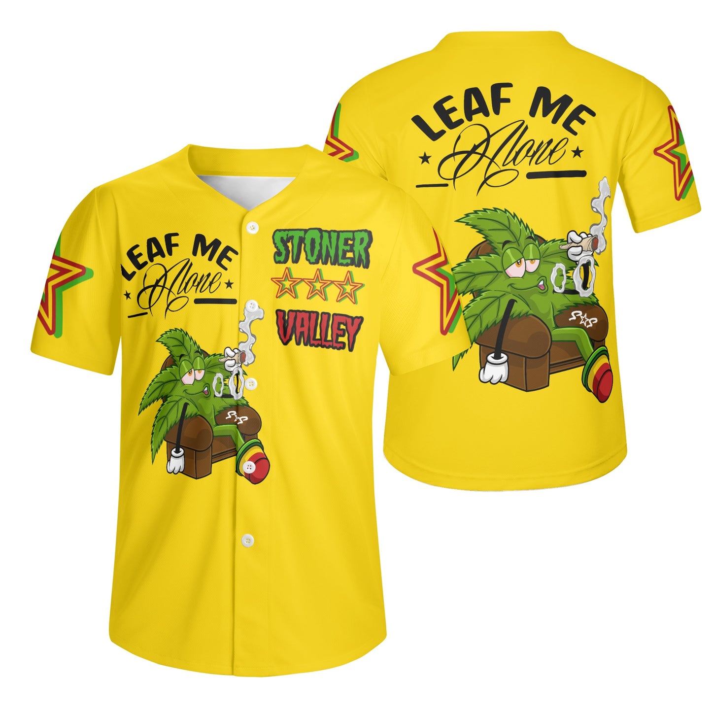 Leaf Me Alone 1.0 4/20 Stoner Valley Edition Mens Gold Short Sleeve Baseball Jersey