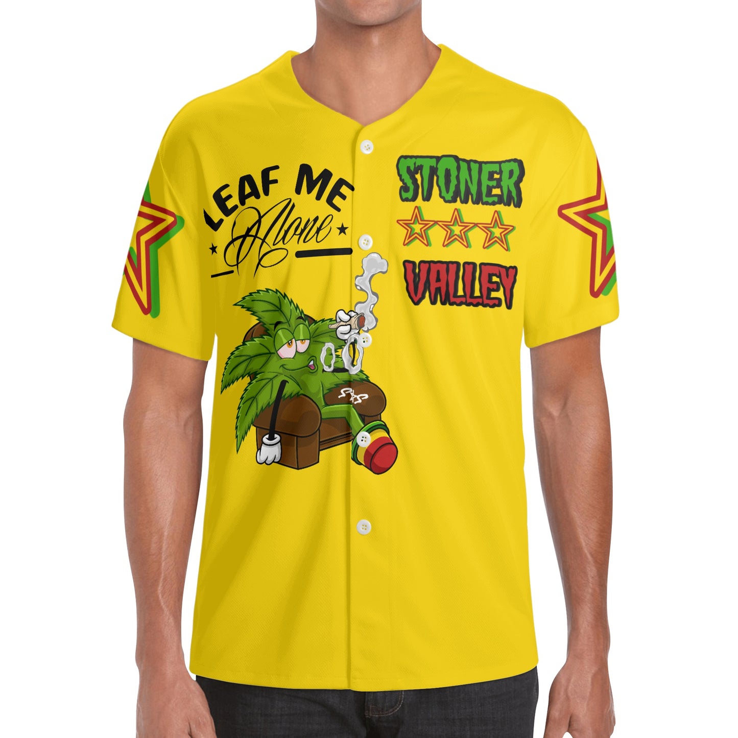 Leaf Me Alone 1.0 4/20 Stoner Valley Edition Mens Gold Short Sleeve Baseball Jersey