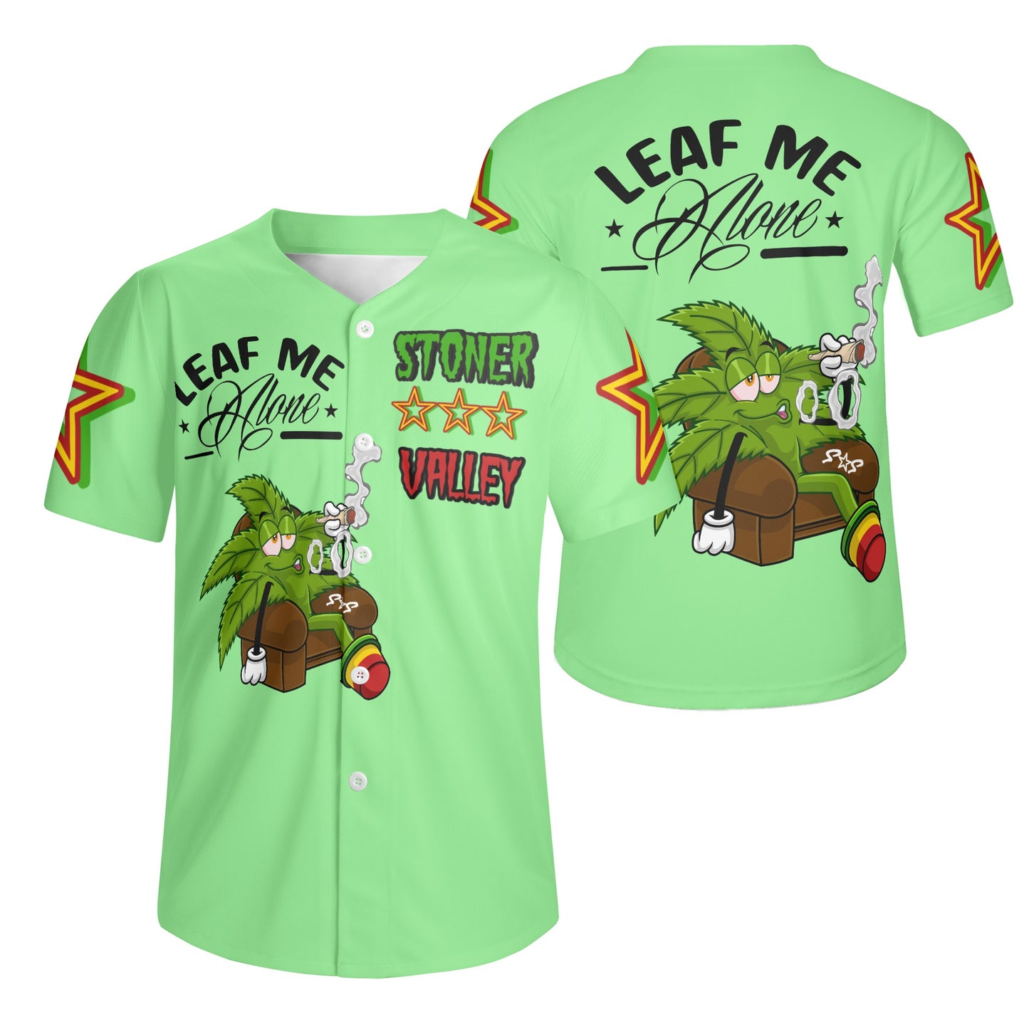 Leaf Me Alone 1.0 4/20 Stoner Valley Edition Mens Mint Green Short Sleeve Baseball Jersey