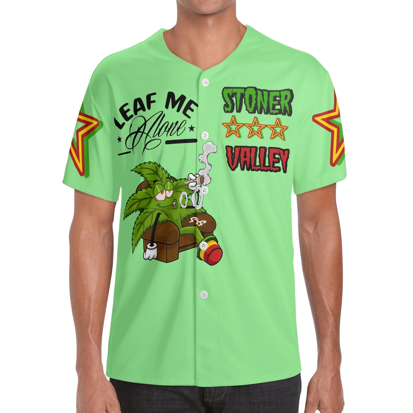 Leaf Me Alone 1.0 4/20 Stoner Valley Edition Mens Mint Green Short Sleeve Baseball Jersey