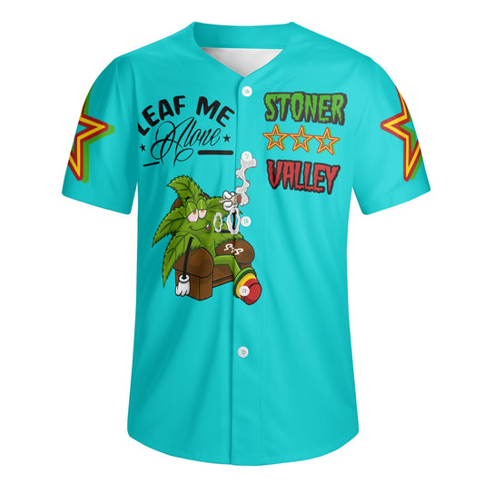 Leaf Me Alone 1.0 4/20 Stoner Valley Edition Mens Turquoise Short Sleeve Baseball Jersey