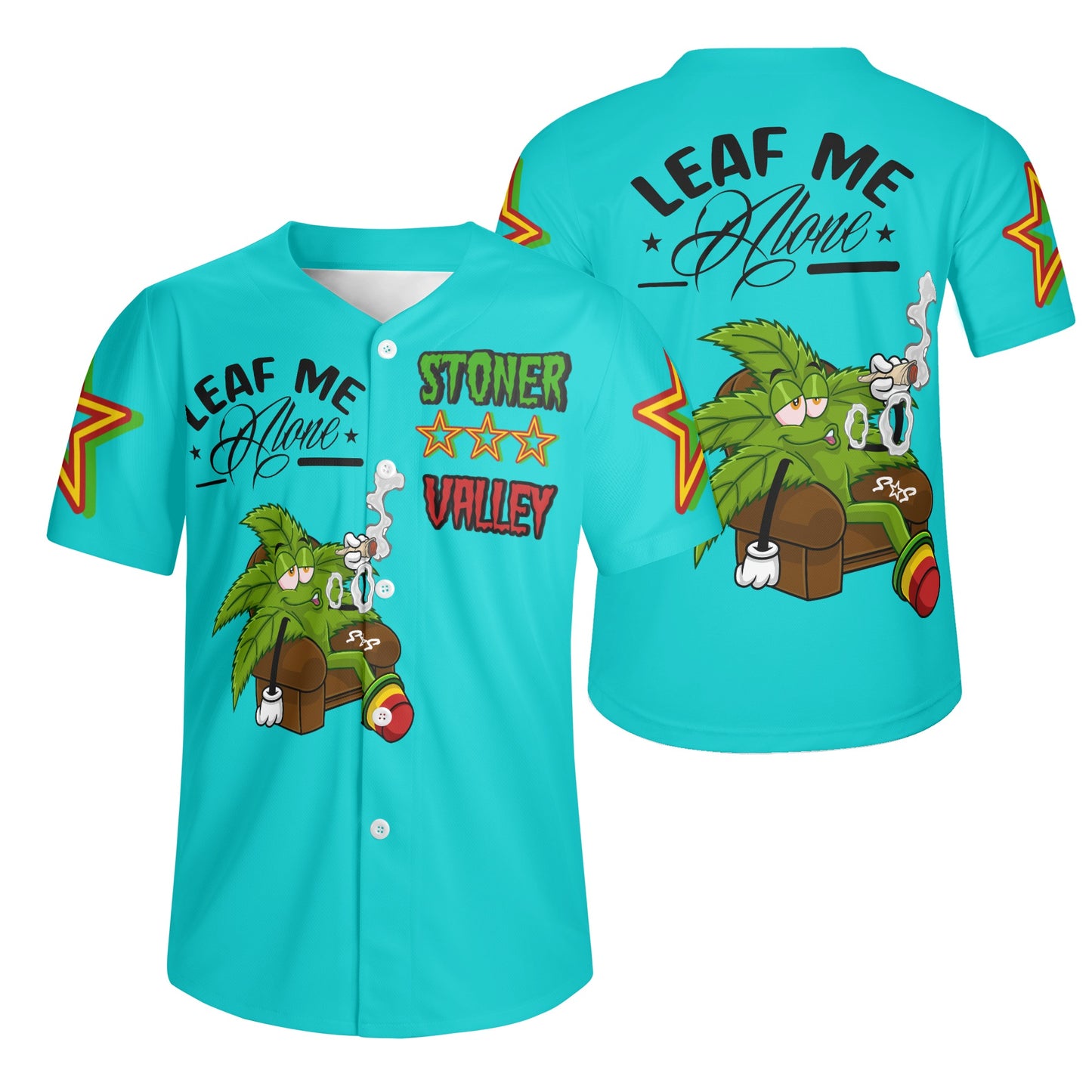 Leaf Me Alone 1.0 4/20 Stoner Valley Edition Mens Turquoise Short Sleeve Baseball Jersey