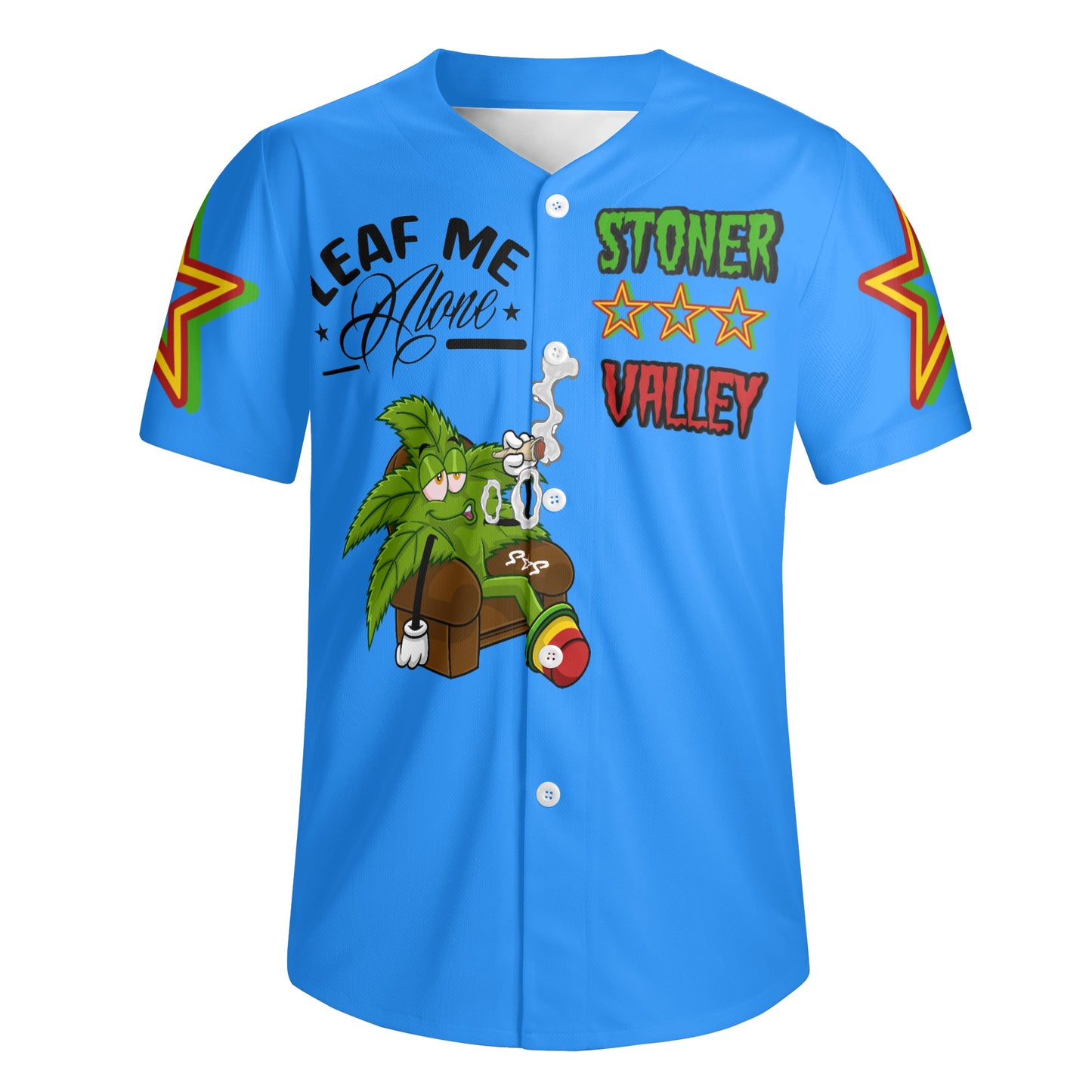 Leaf Me Alone 1.0 4/20 Stoner Valley Edition Mens Blue Short Sleeve Baseball Jersey