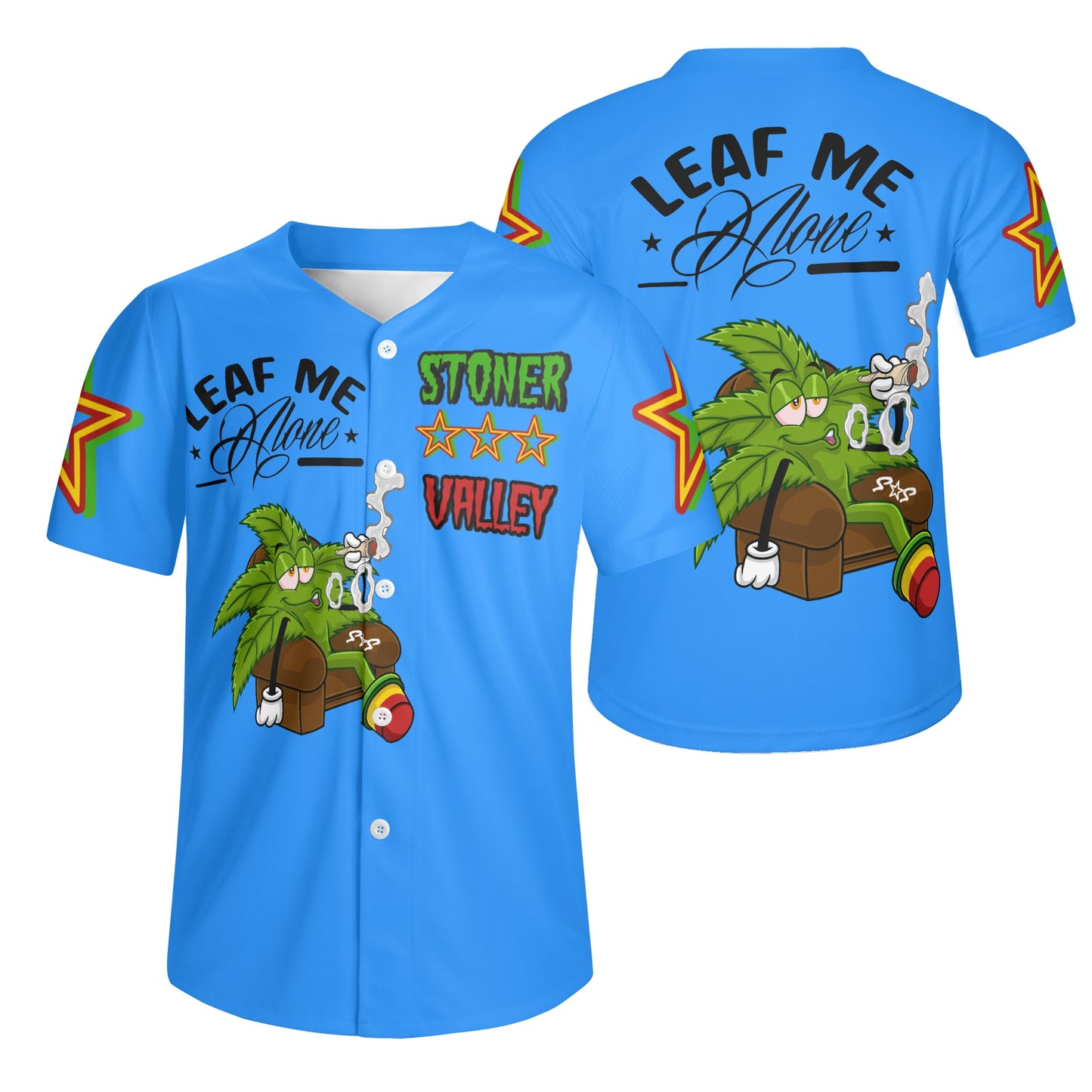 Leaf Me Alone 1.0 4/20 Stoner Valley Edition Mens Blue Short Sleeve Baseball Jersey