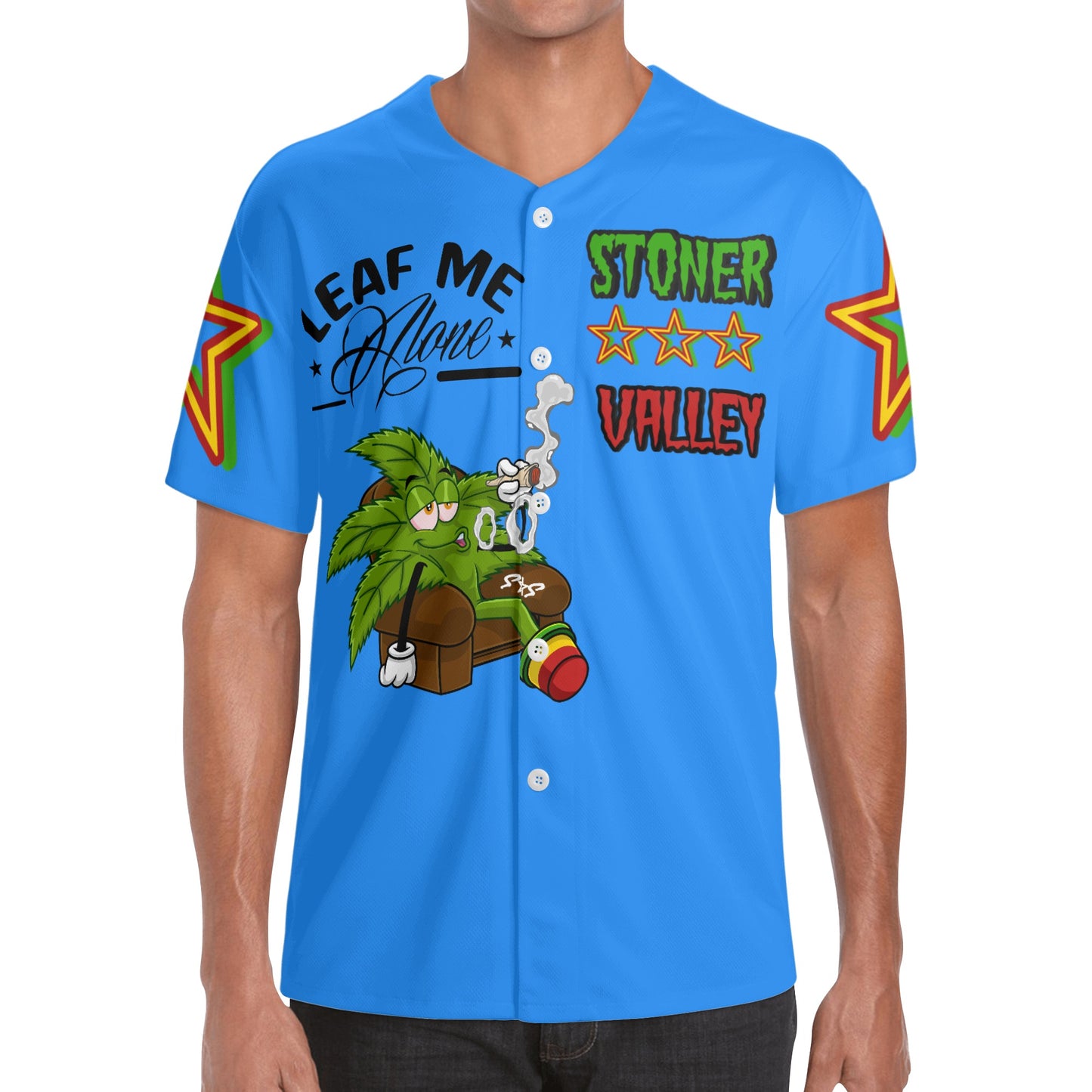 Leaf Me Alone 1.0 4/20 Stoner Valley Edition Mens Blue Short Sleeve Baseball Jersey