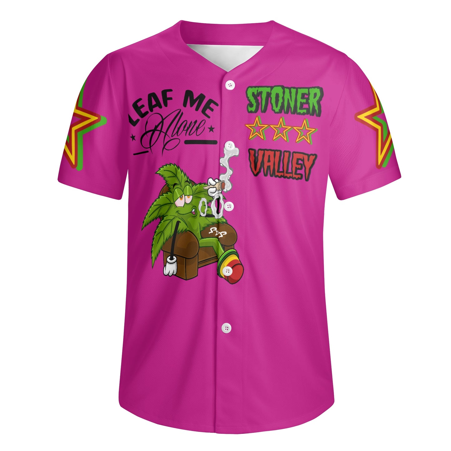 Leaf Me Alone 1.0 4/20 Stoner Valley Edition Mens Purple Short Sleeve Baseball Jersey