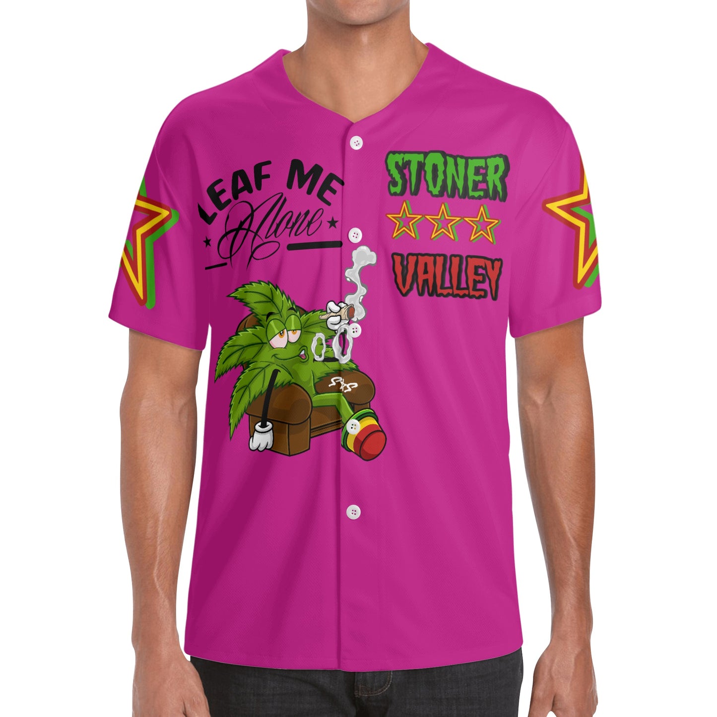 Leaf Me Alone 1.0 4/20 Stoner Valley Edition Mens Purple Short Sleeve Baseball Jersey