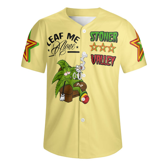 Leaf Me Alone 1.0 4/20 Stoner Valley Edition Mens Tan Short Sleeve Baseball Jersey