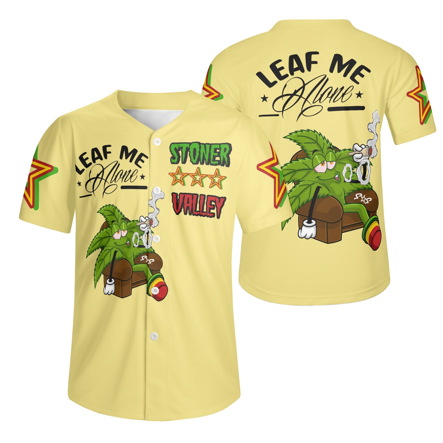 Leaf Me Alone 1.0 4/20 Stoner Valley Edition Mens Tan Short Sleeve Baseball Jersey