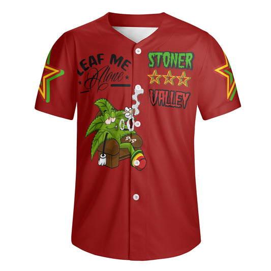 Leaf Me Alone 1.0 4/20 Stoner Valley Edition Mens Maroon Short Sleeve Baseball Jersey