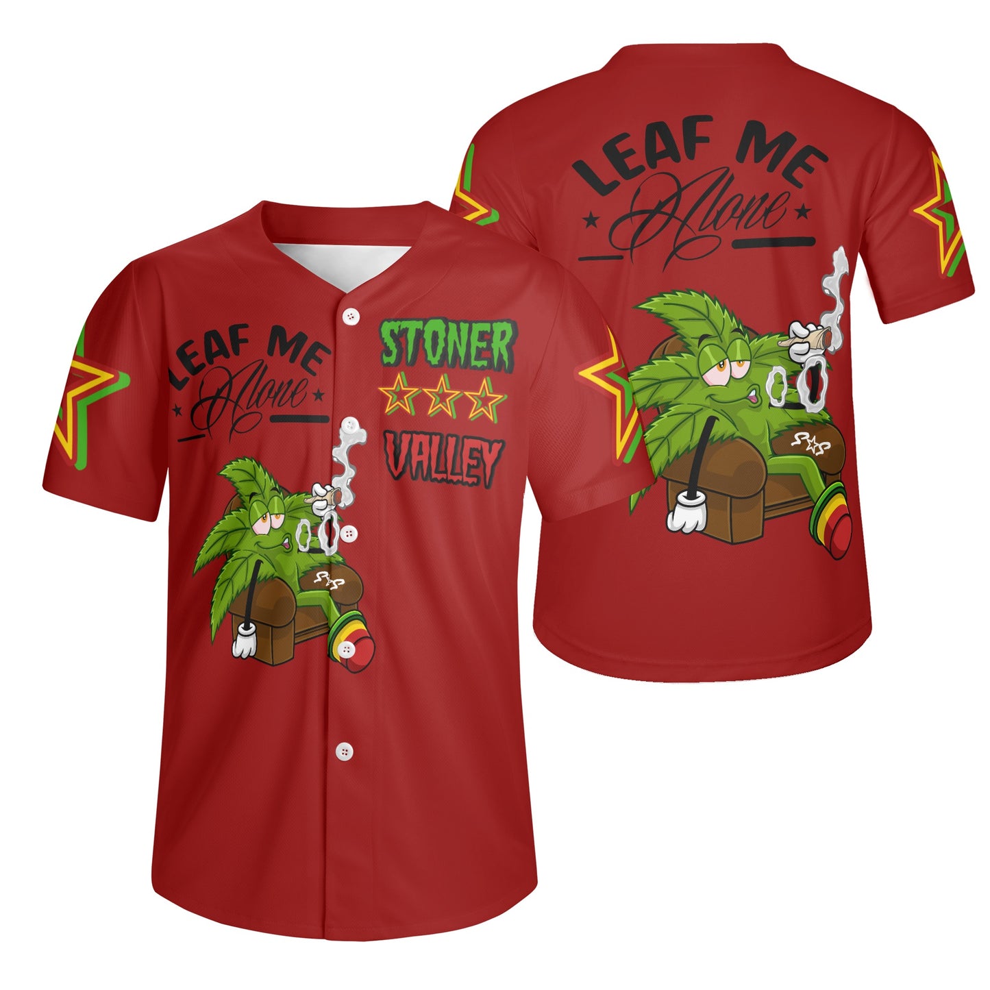 Leaf Me Alone 1.0 4/20 Stoner Valley Edition Mens Maroon Short Sleeve Baseball Jersey