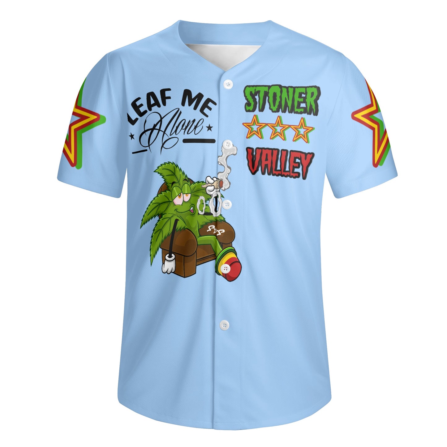 Leaf Me Alone 1.0 4/20 Stoner Valley Edition Mens Sky Blue Short Sleeve Baseball Jersey