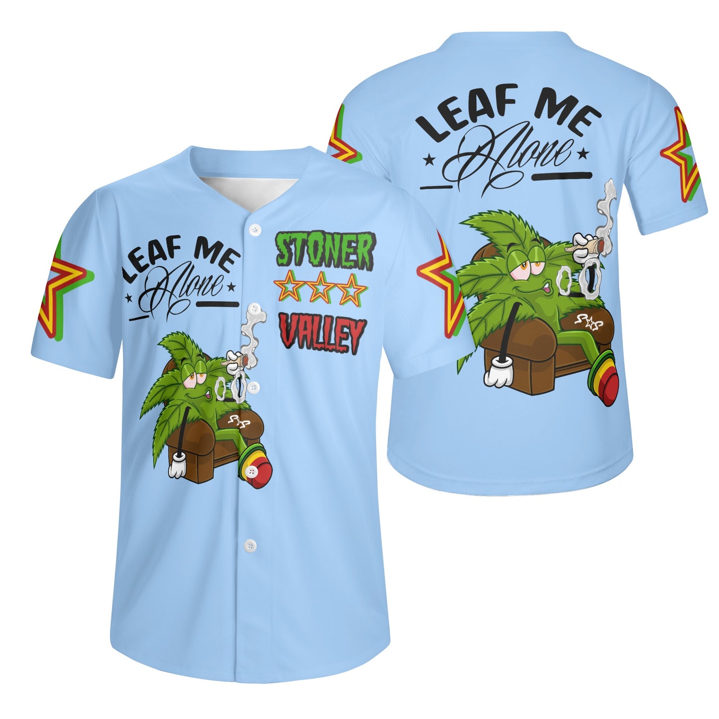 Leaf Me Alone 1.0 4/20 Stoner Valley Edition Mens Sky Blue Short Sleeve Baseball Jersey