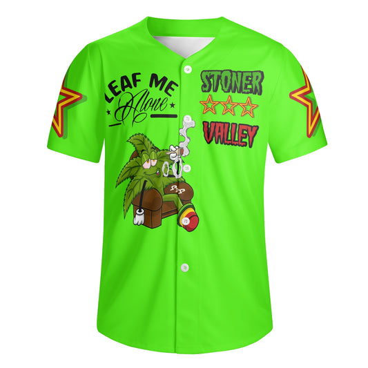 Leaf Me Alone 1.0 4/20 Stoner Valley Edition Mens Goo Green Short Sleeve Baseball Jersey