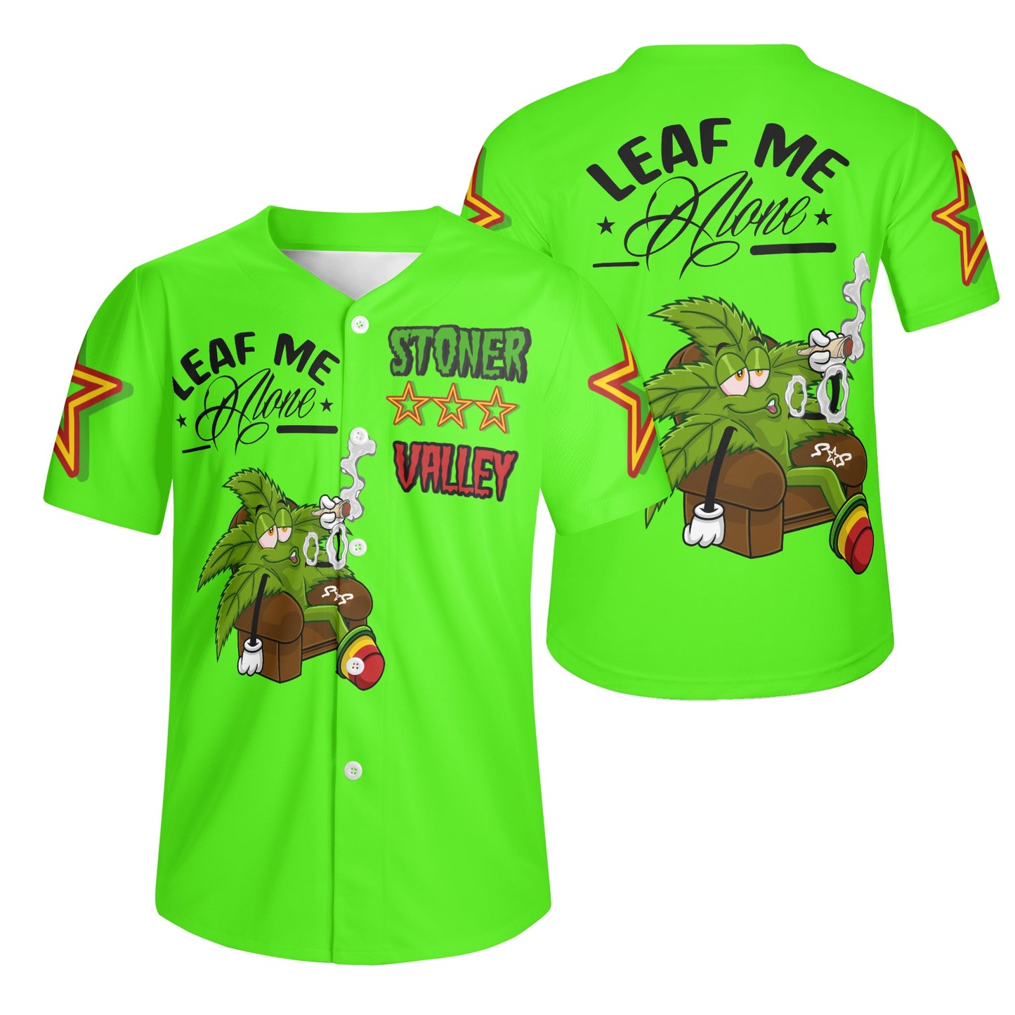 Leaf Me Alone 1.0 4/20 Stoner Valley Edition Mens Goo Green Short Sleeve Baseball Jersey