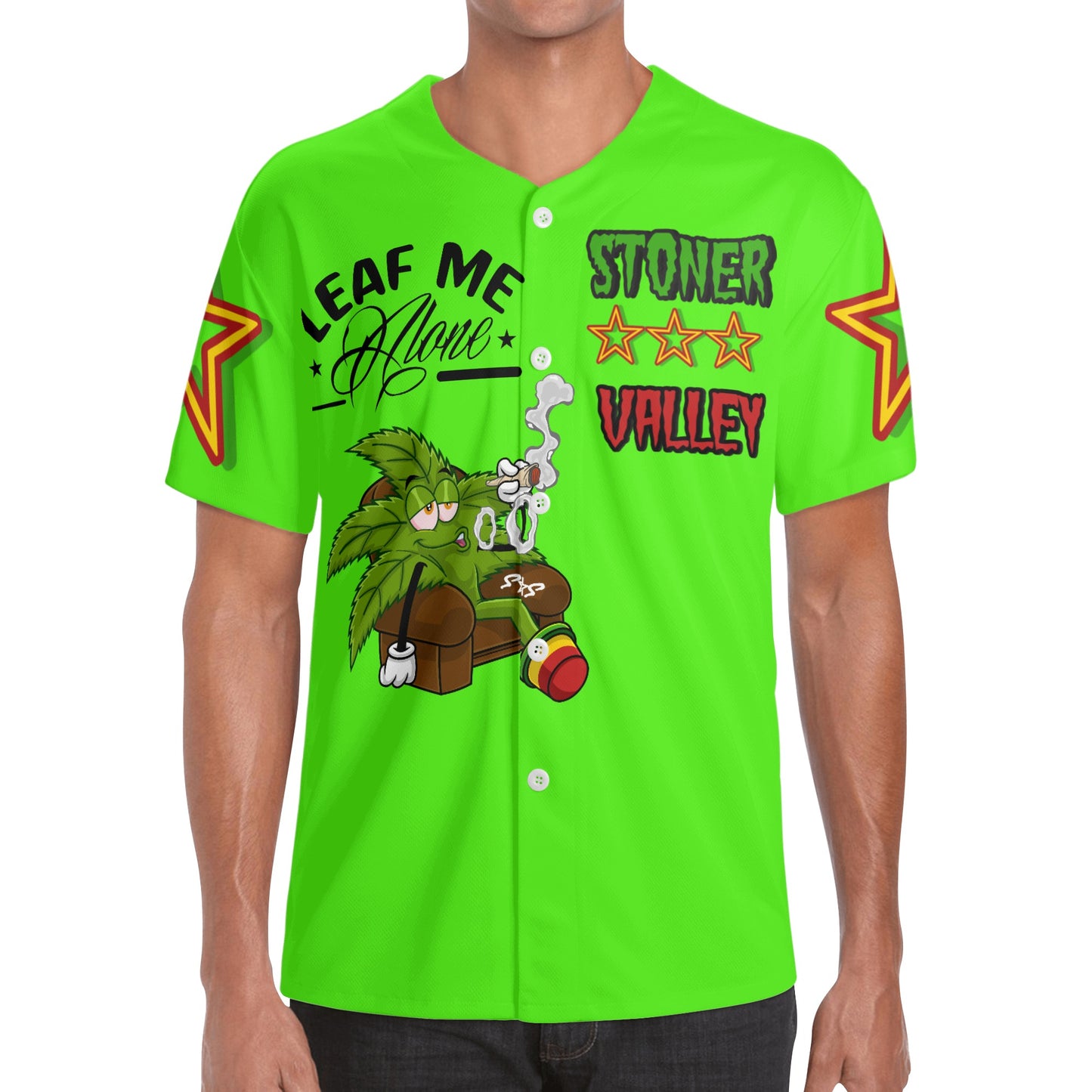 Leaf Me Alone 1.0 4/20 Stoner Valley Edition Mens Goo Green Short Sleeve Baseball Jersey