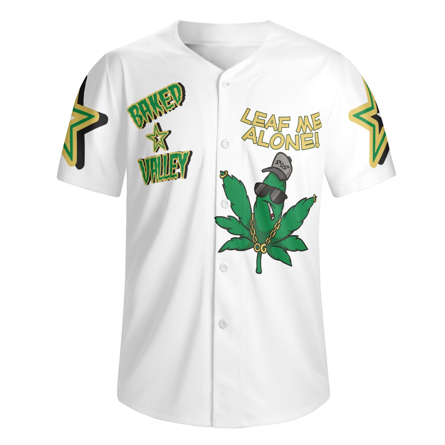 Leaf Me Alone 3.0 4/20 Baked Valley Edition Mens White Short Sleeve Baseball Jersey