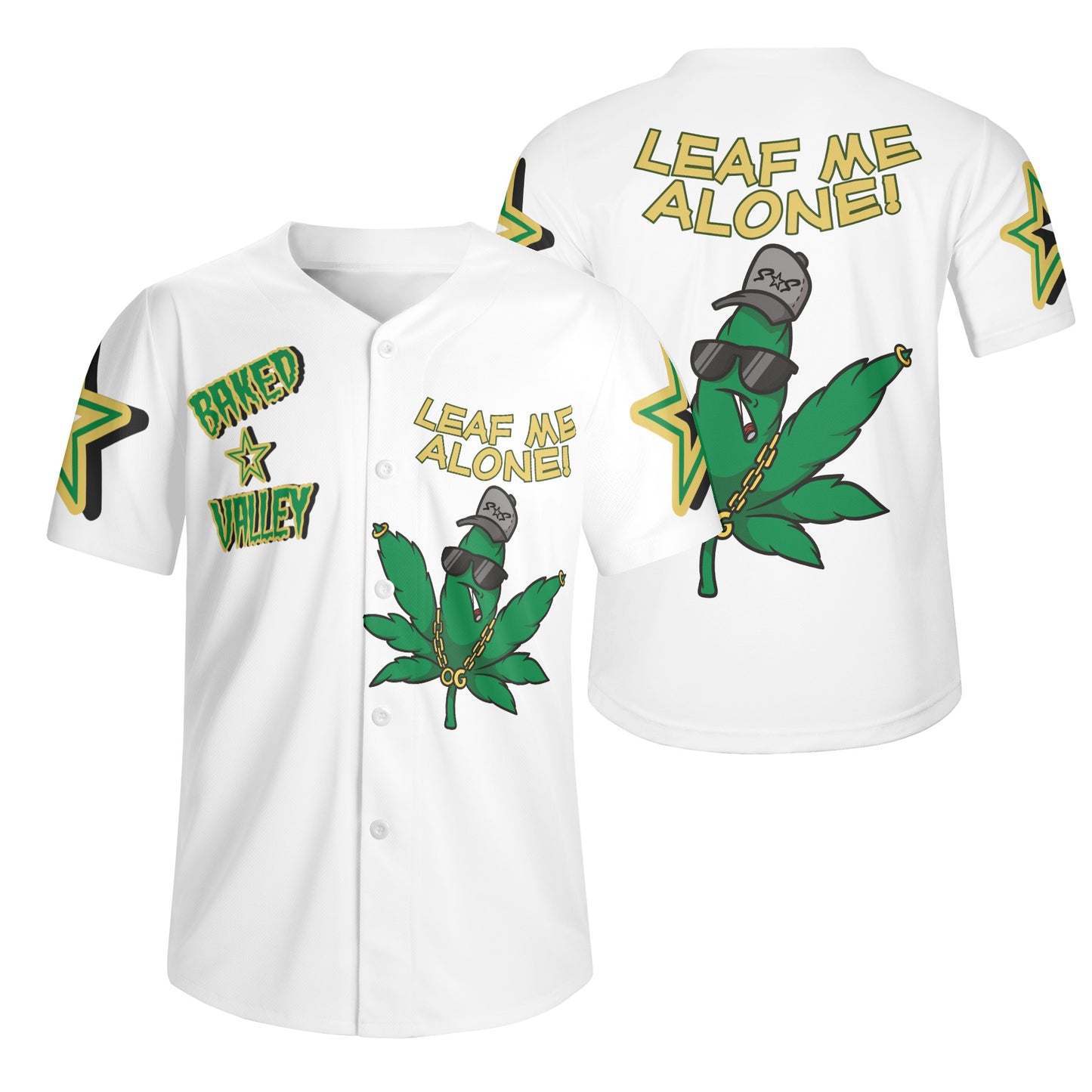 Leaf Me Alone 3.0 4/20 Baked Valley Edition Mens White Short Sleeve Baseball Jersey