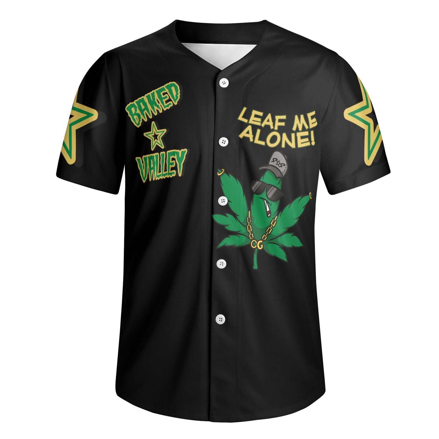 Leaf Me Alone 3.0 4/20 Baked Valley Edition Mens Black Short Sleeve Baseball Jersey