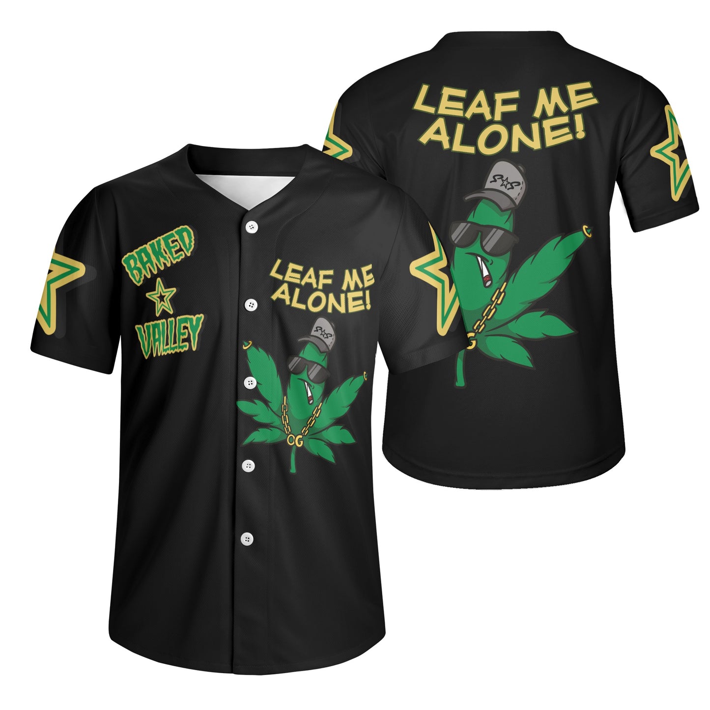 Leaf Me Alone 3.0 4/20 Baked Valley Edition Mens Black Short Sleeve Baseball Jersey