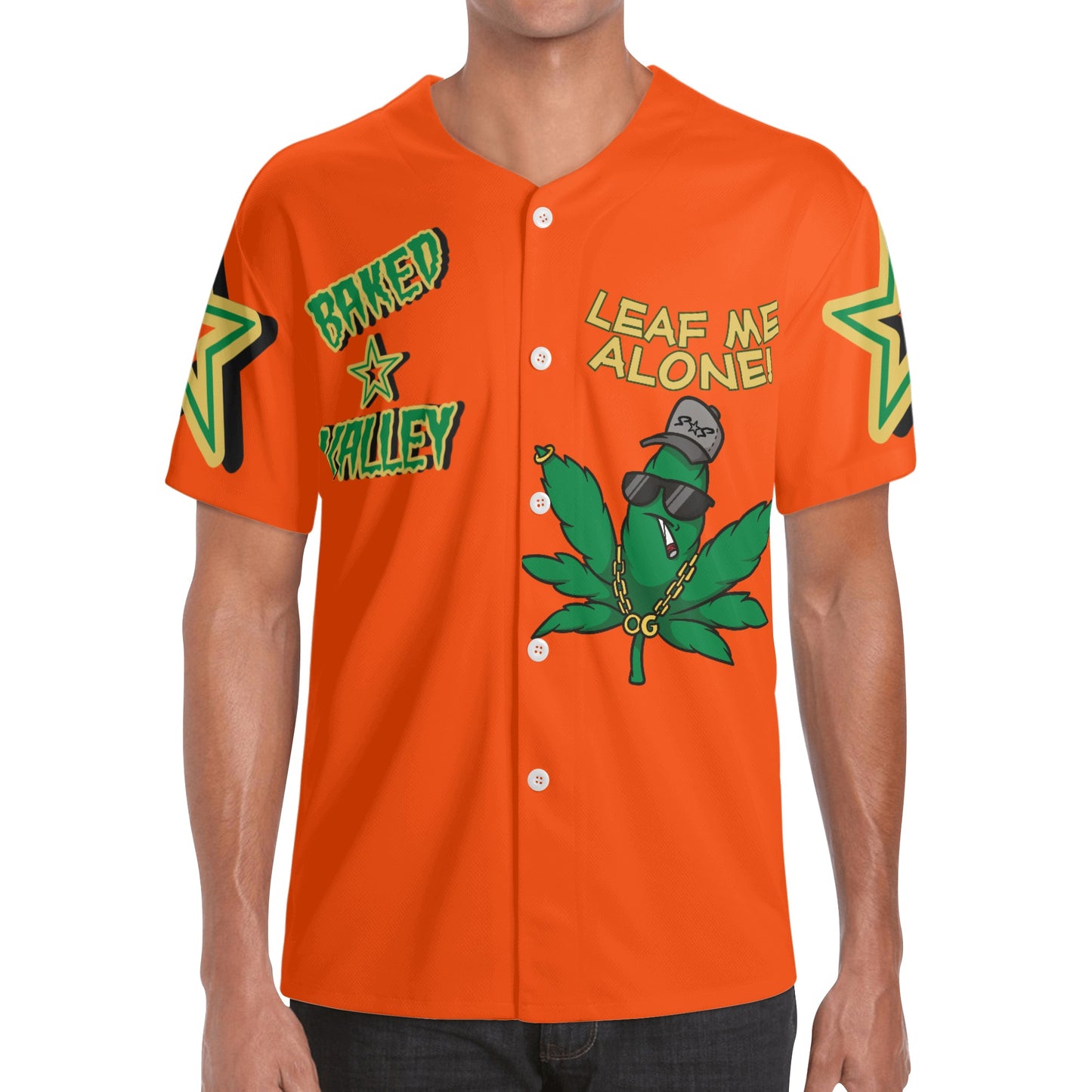 Leaf Me Alone 3.0 4/20 Baked Valley Edition Mens Dark Orange Short Sleeve Baseball Jersey