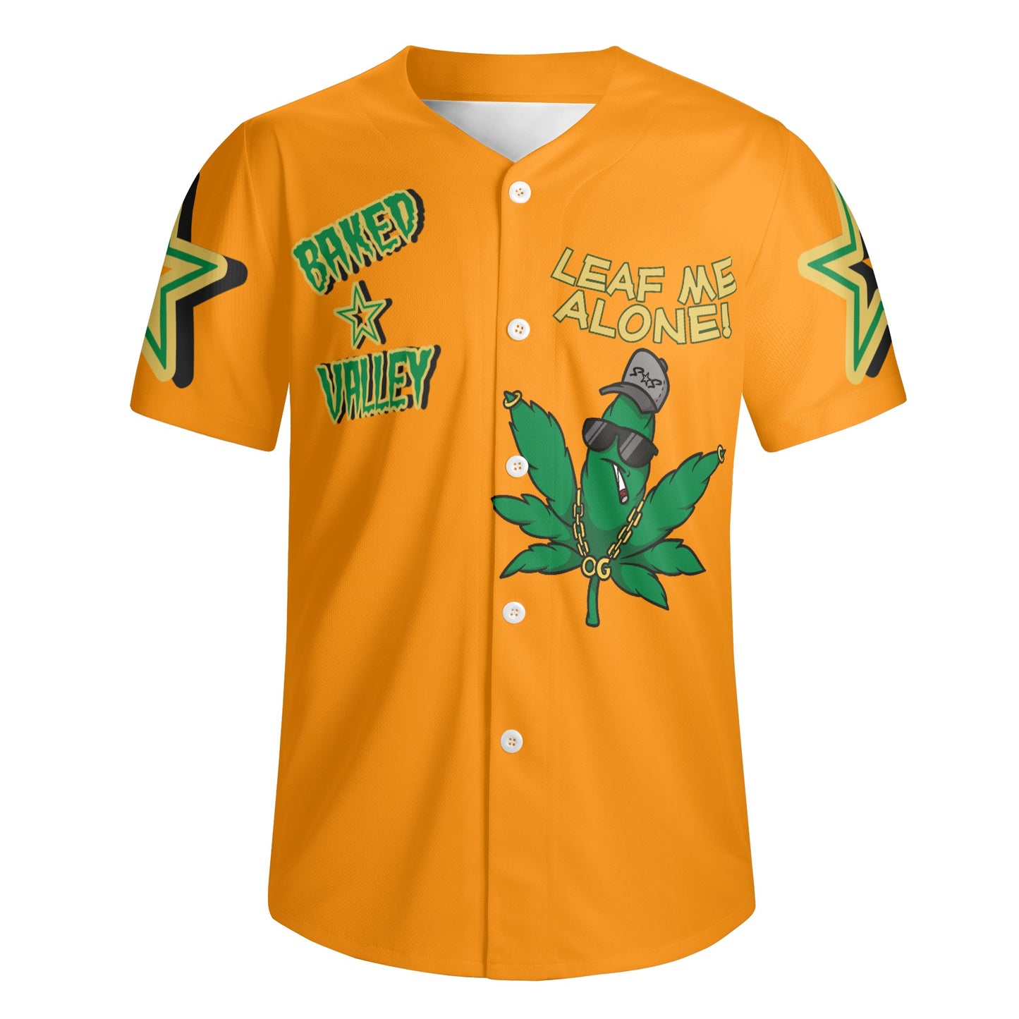 Leaf Me Alone 3.0 4/20 Baked Valley Edition Mens Orange Short Sleeve Baseball Jersey