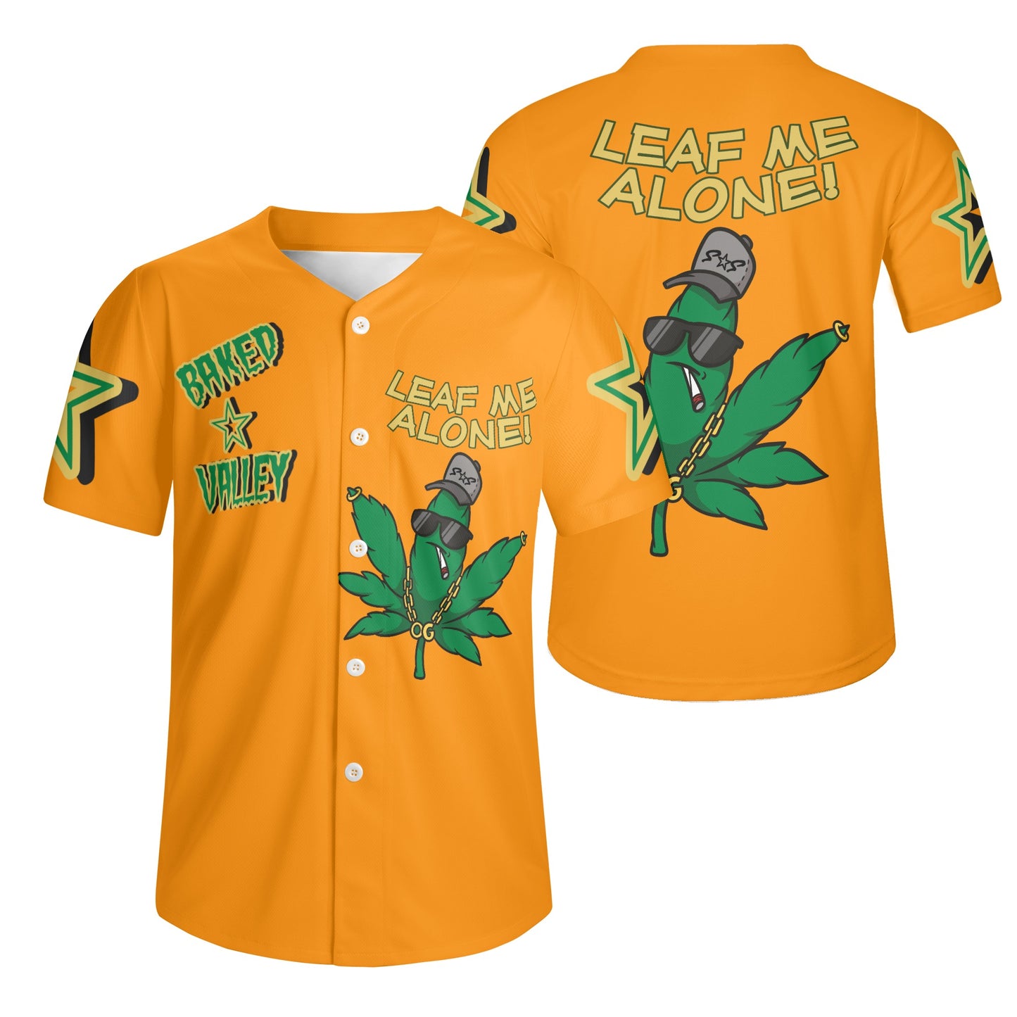 Leaf Me Alone 3.0 4/20 Baked Valley Edition Mens Orange Short Sleeve Baseball Jersey