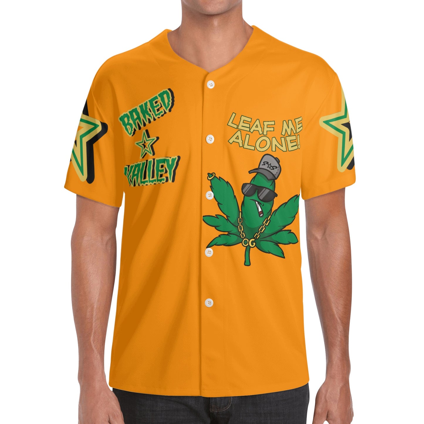 Leaf Me Alone 3.0 4/20 Baked Valley Edition Mens Orange Short Sleeve Baseball Jersey