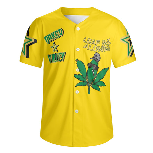 Leaf Me Alone 3.0 4/20 Baked Valley Edition Mens Gold Short Sleeve Baseball Jersey