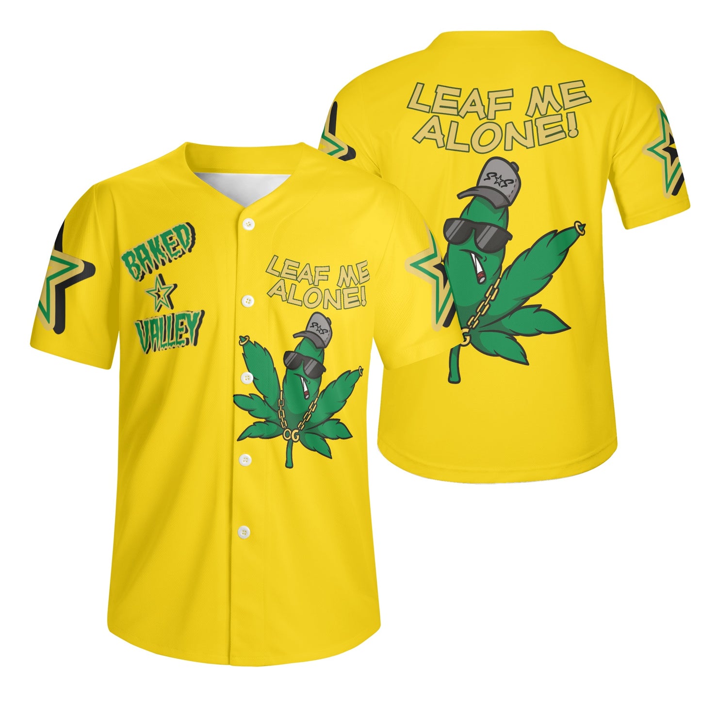 Leaf Me Alone 3.0 4/20 Baked Valley Edition Mens Gold Short Sleeve Baseball Jersey