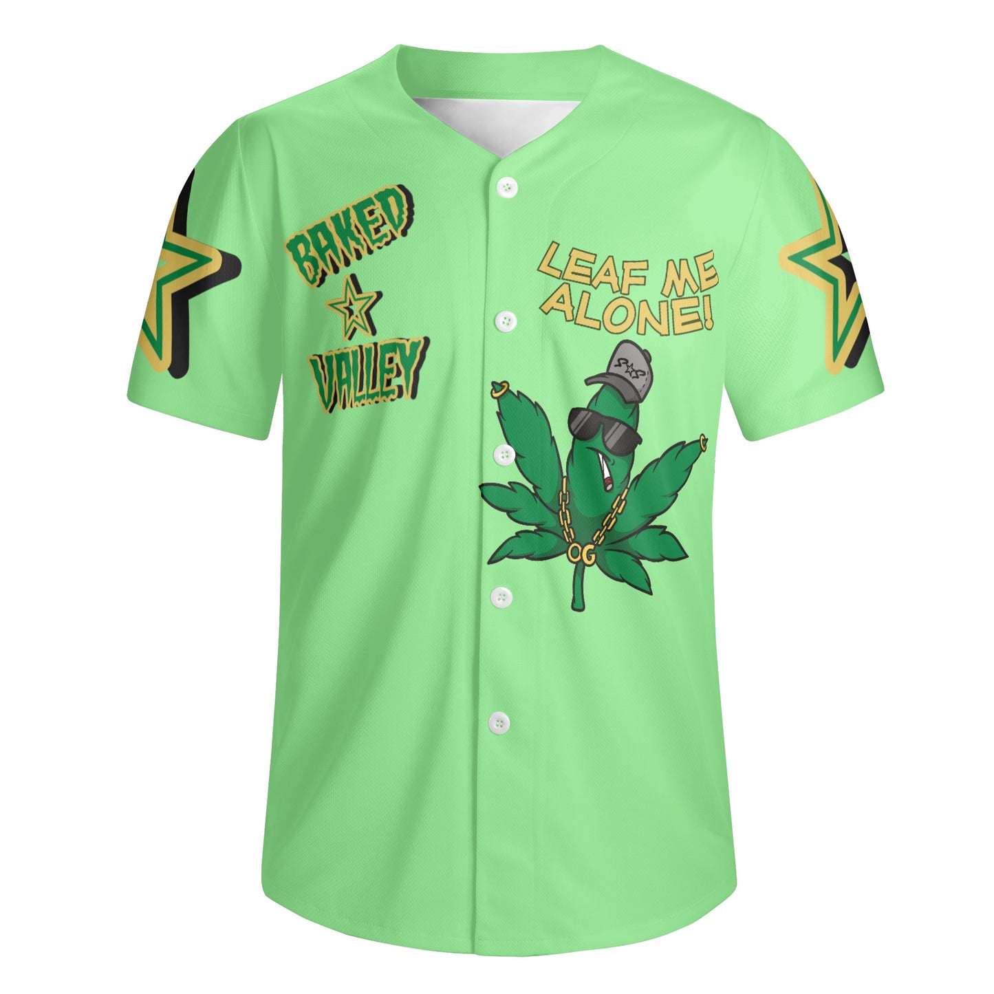 Leaf Me Alone 3.0 4/20 Baked Valley Edition Mens Mint Green Short Sleeve Baseball Jersey