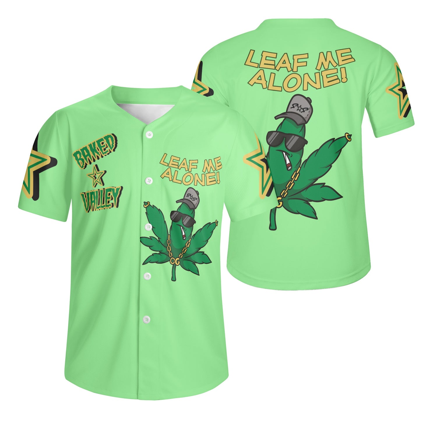 Leaf Me Alone 3.0 4/20 Baked Valley Edition Mens Mint Green Short Sleeve Baseball Jersey