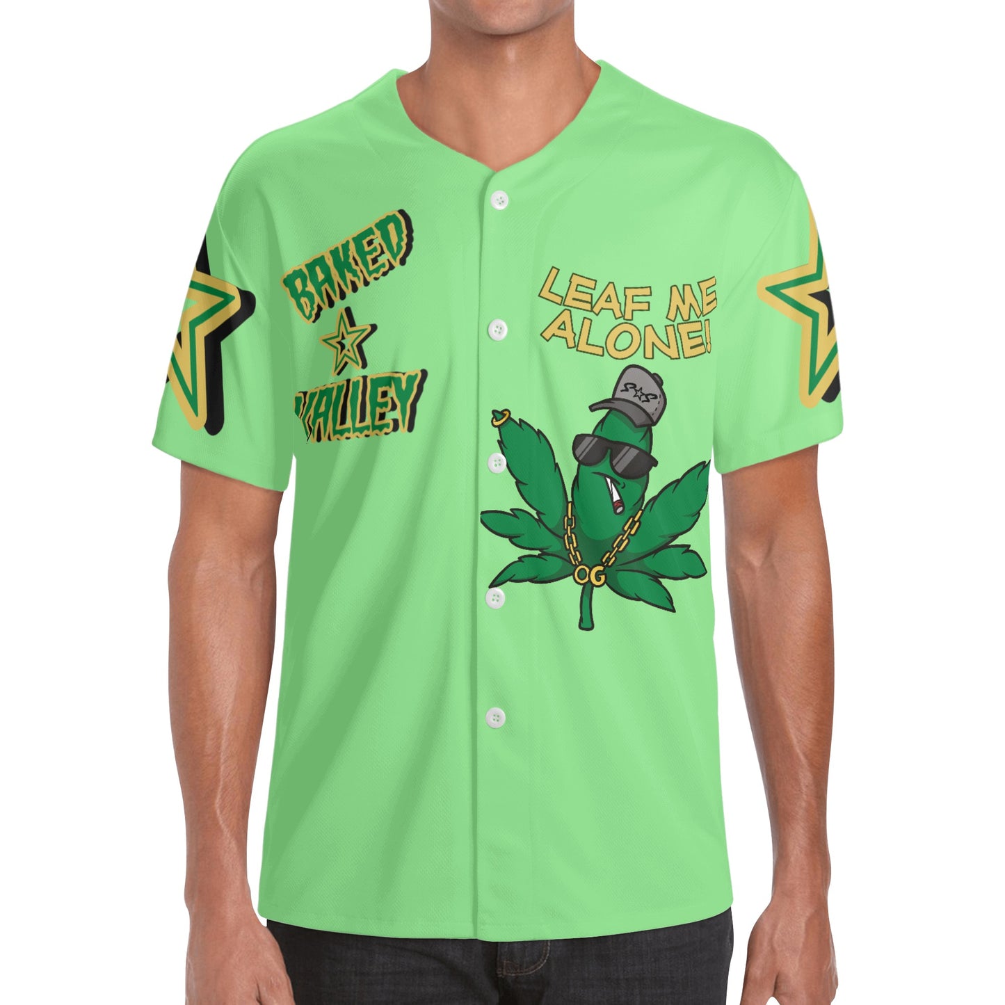 Leaf Me Alone 3.0 4/20 Baked Valley Edition Mens Mint Green Short Sleeve Baseball Jersey