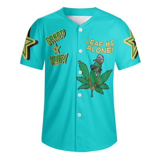 Leaf Me Alone 3.0 4/20 Baked Valley Edition Mens Turquoise Short Sleeve Baseball Jersey