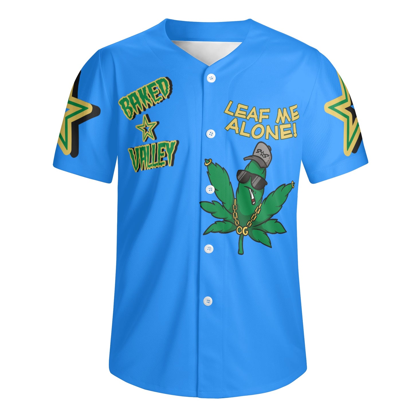 Leaf Me Alone 3.0 4/20 Baked Valley Edition Mens Blue Short Sleeve Baseball Jersey