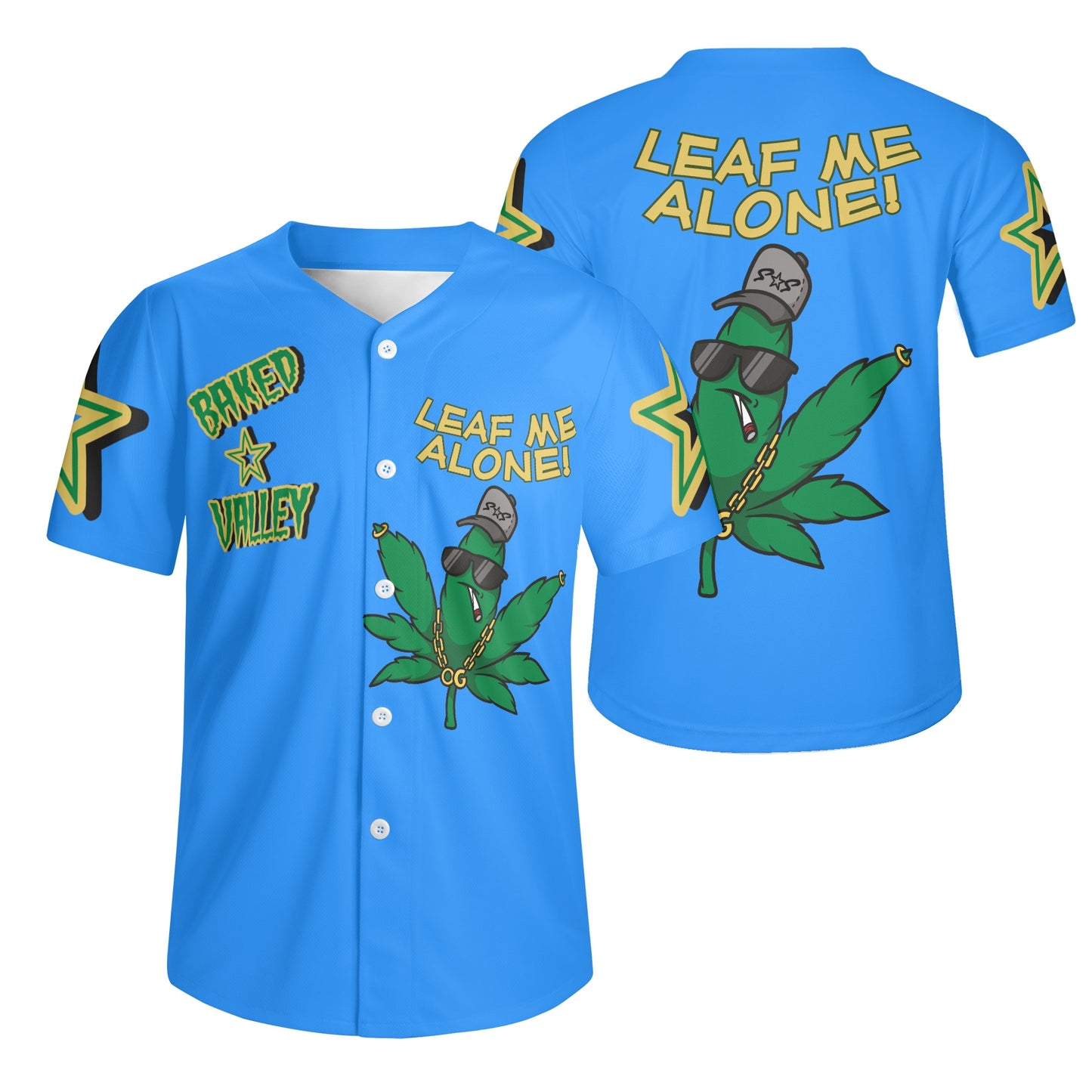 Leaf Me Alone 3.0 4/20 Baked Valley Edition Mens Blue Short Sleeve Baseball Jersey