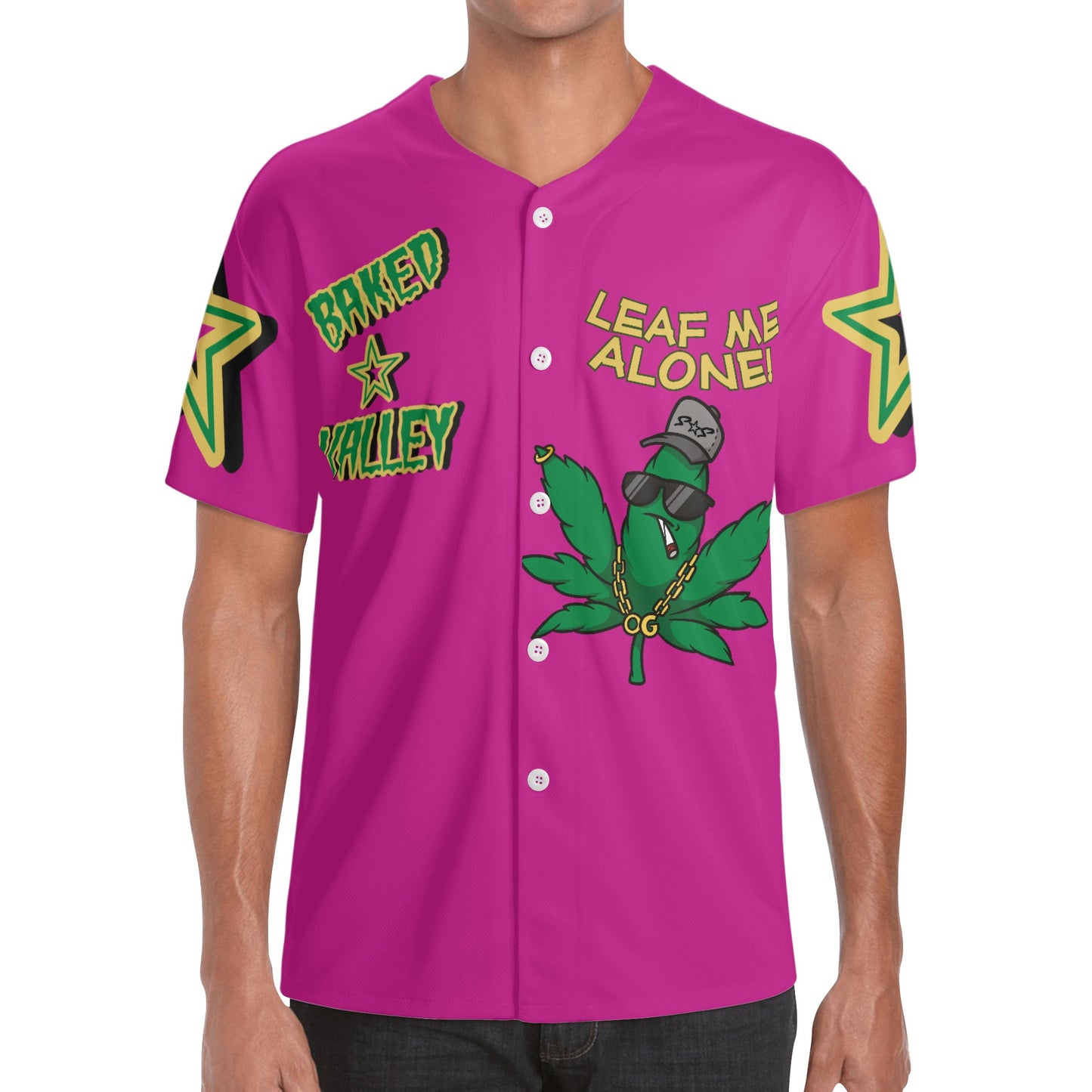 Leaf Me Alone 3.0 4/20 Baked Valley Edition Mens Purple Short Sleeve Baseball Jersey