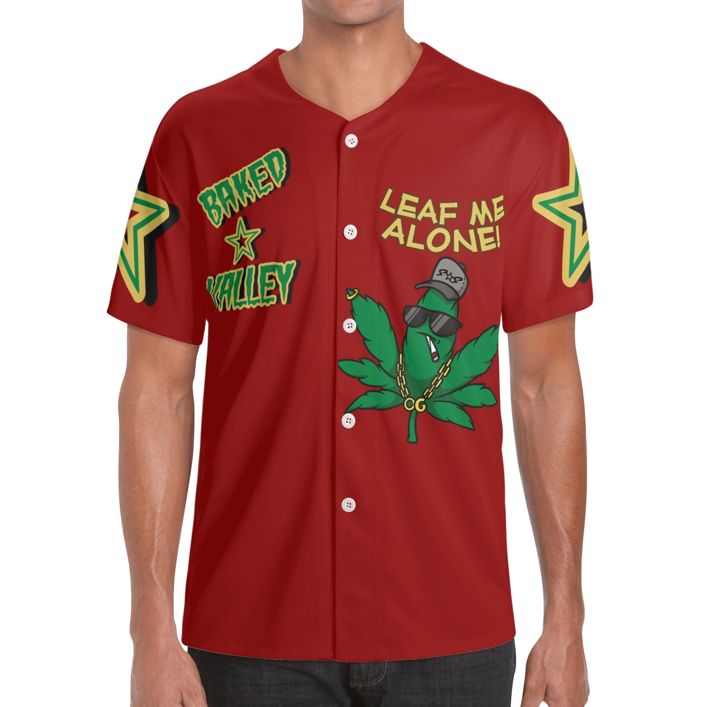 Leaf Me Alone 3.0 4/20 "Baked Valley" Edition Mens Maroon Short Sleeve Baseball Jersey