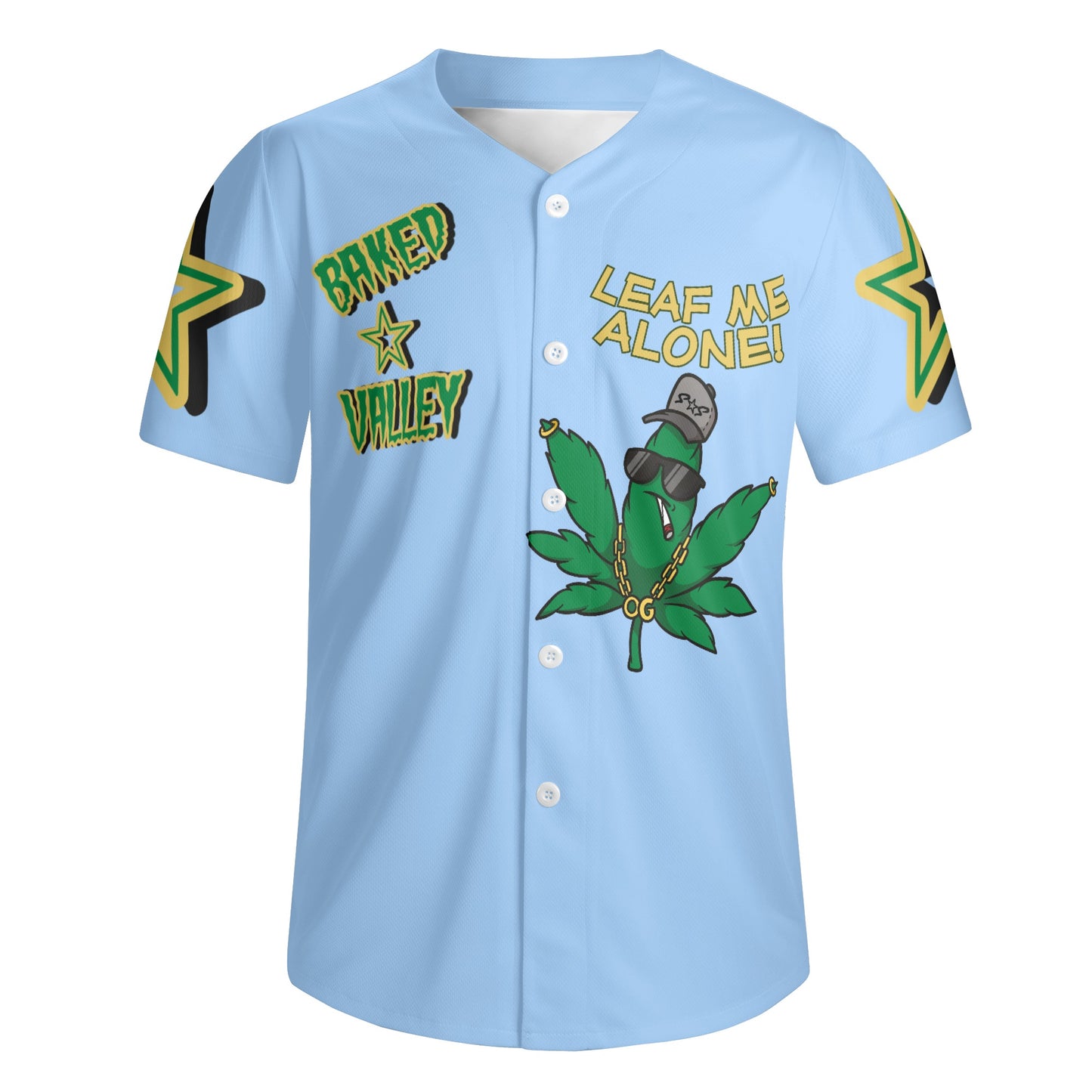 Leaf Me Alone 3.0 4/20 "Baked Valley"Edition Mens Sky Blue Short Sleeve Baseball Jersey