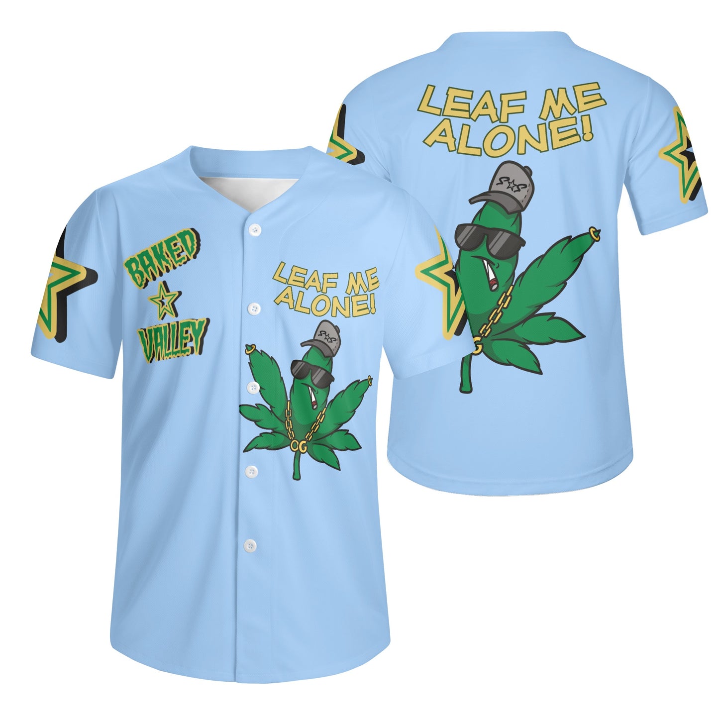 Leaf Me Alone 3.0 4/20 "Baked Valley"Edition Mens Sky Blue Short Sleeve Baseball Jersey