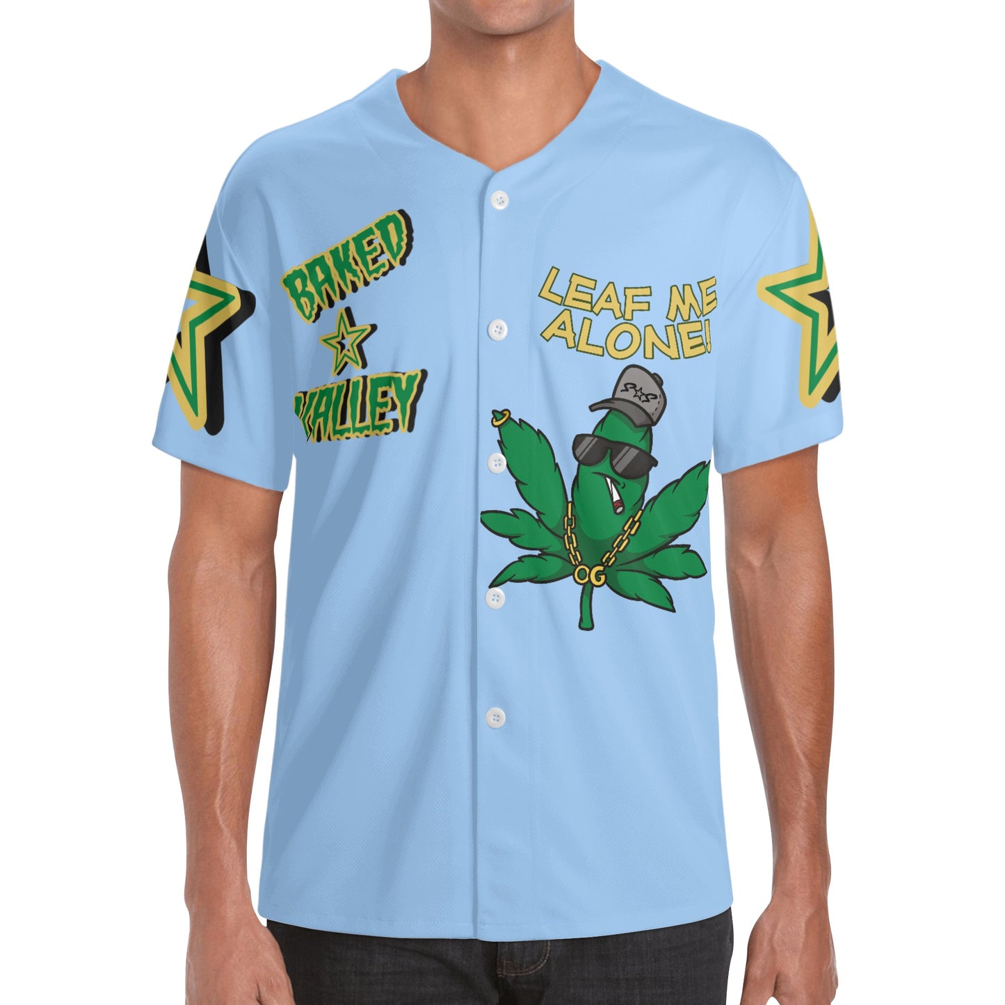 Leaf Me Alone 3.0 4/20 "Baked Valley"Edition Mens Sky Blue Short Sleeve Baseball Jersey