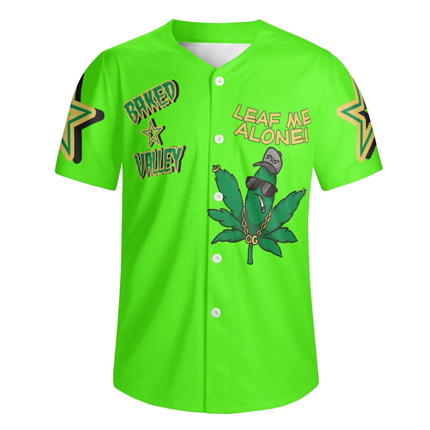 Leaf Me Alone 3.0 4/20 "Baked Valley" Edition Mens Goo Green Short Sleeve Baseball Jersey