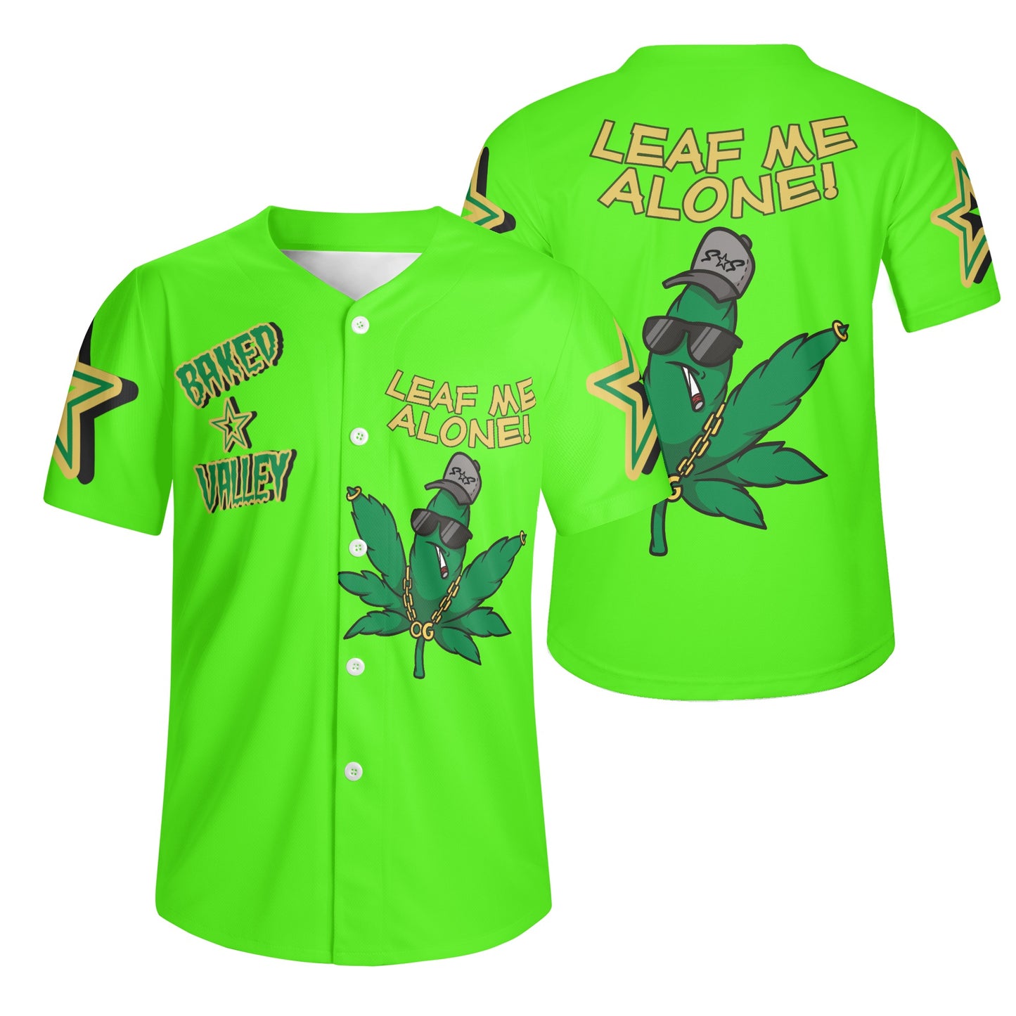 Leaf Me Alone 3.0 4/20 "Baked Valley" Edition Mens Goo Green Short Sleeve Baseball Jersey