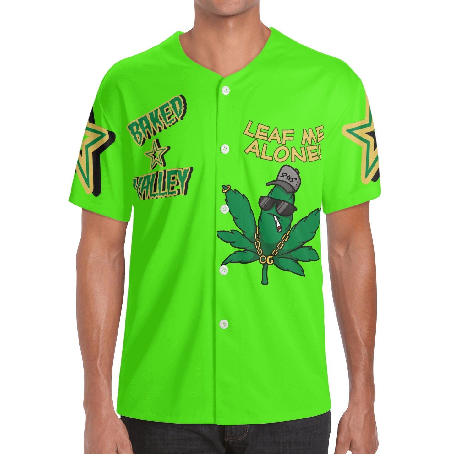 Leaf Me Alone 3.0 4/20 "Baked Valley" Edition Mens Goo Green Short Sleeve Baseball Jersey