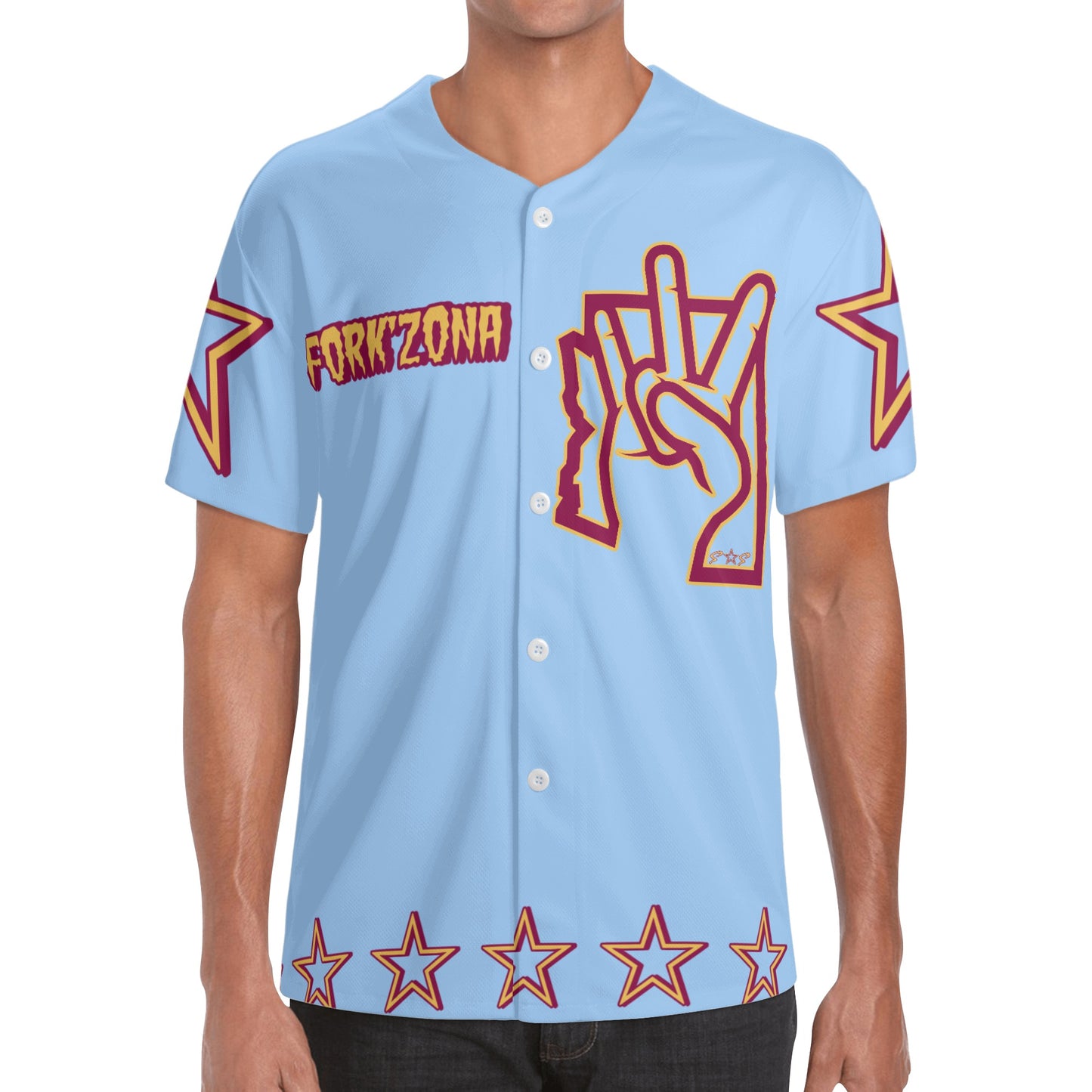 Sun Devil ForkZona S.O.S Edition Mens Sky Blue Short Sleeve Baseball Jersey